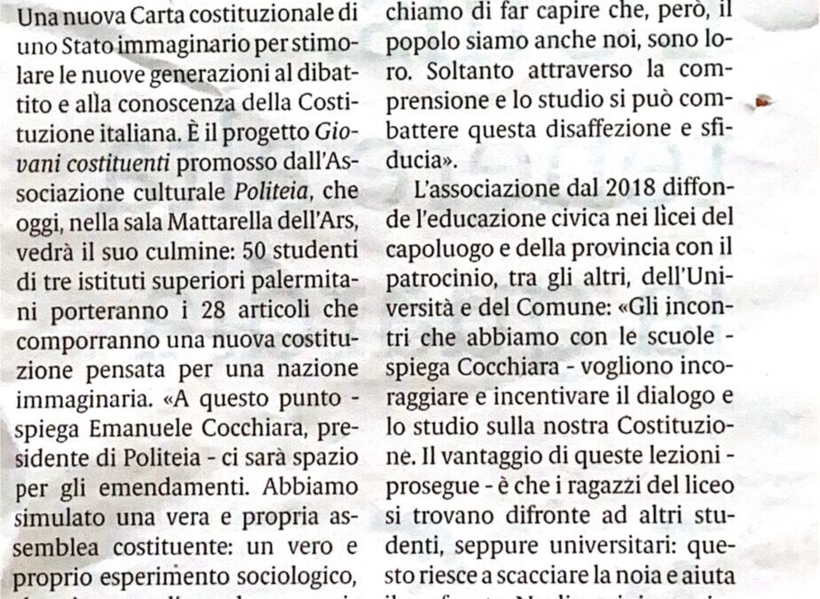 Il progetto Giovani Costituenti raccontato dai giornali